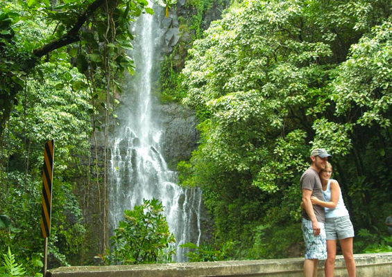 tourmaui small group road to hana tour waterfall in forest 