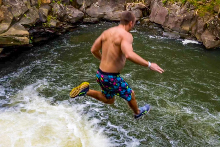 hana combo adventure tour guest jumping from waterfall
